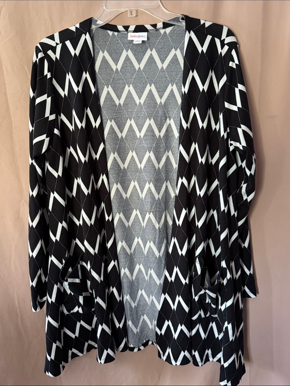 LuLaRoe Black & White Geometric Open-Front Cardigan